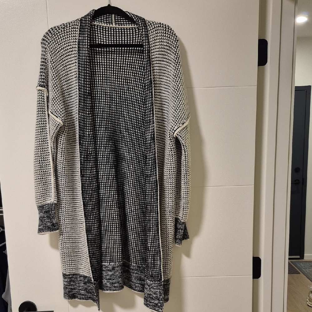 Black & White Knit Open-Front Cardigan